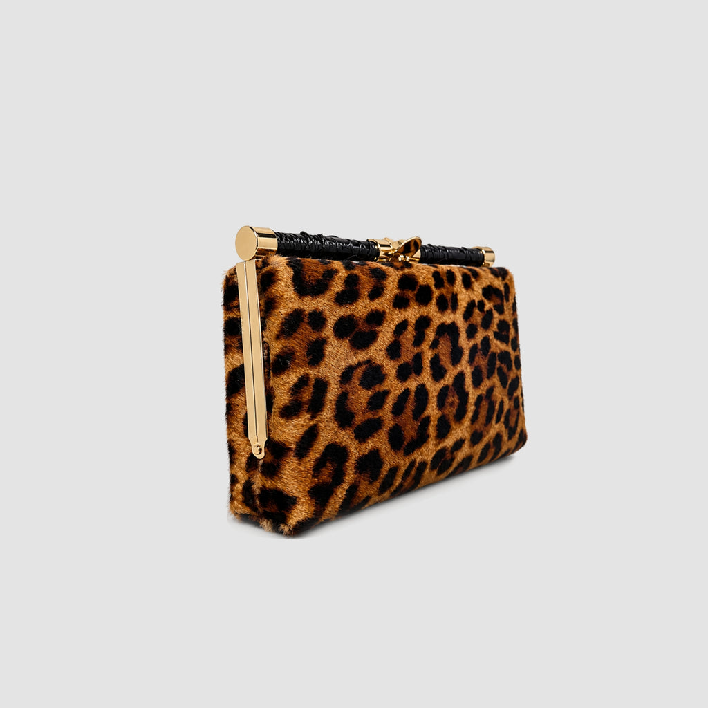 Clutch Ariramba Couro Cabra Leopard Print