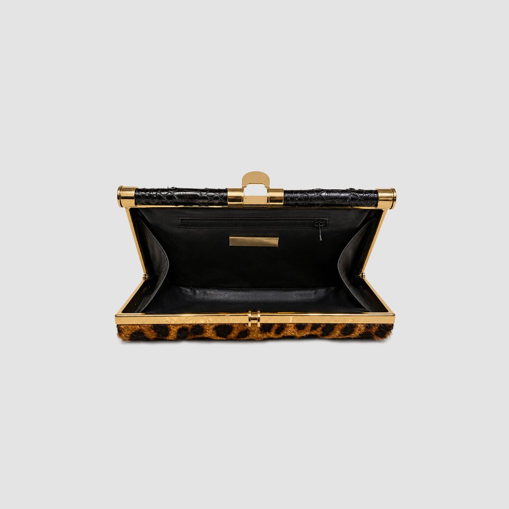 Clutch Ariramba Couro Cabra Leopard Print