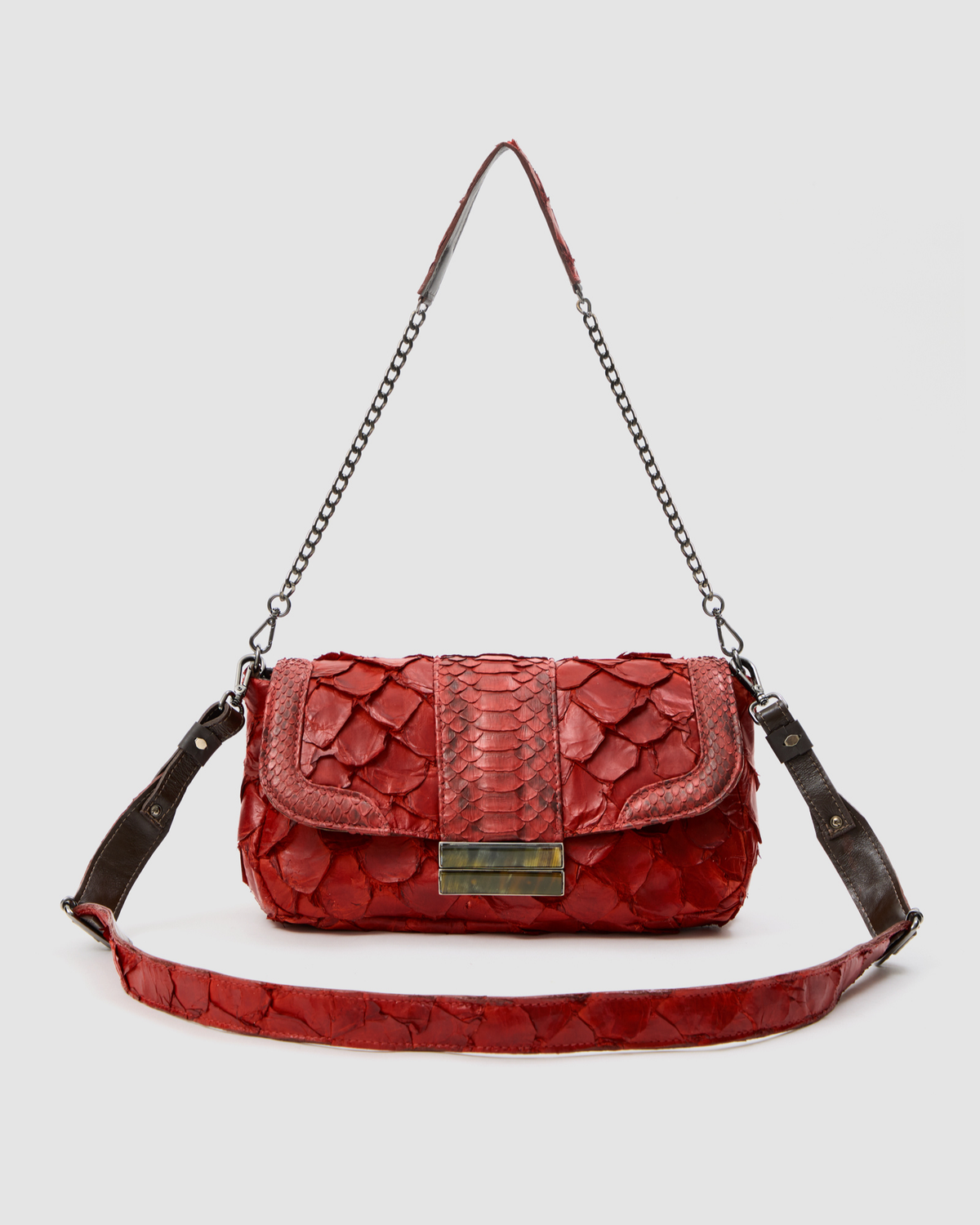 Bolsa Tuane Couro Python e Pirarucu