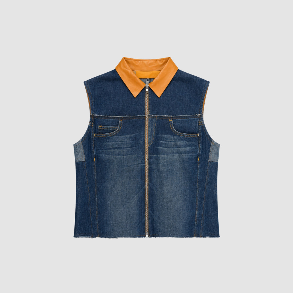 Colete Jeans e Couro de Pirarucu
