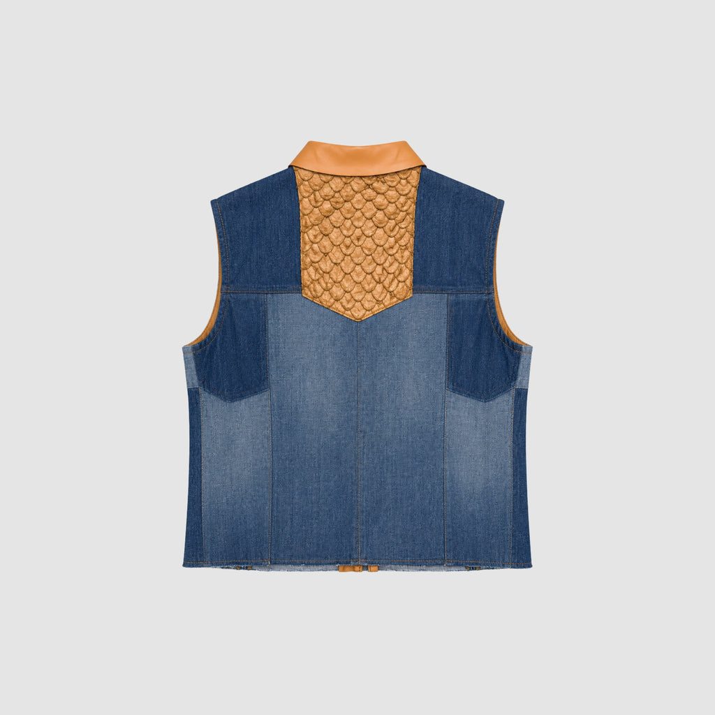 Colete Jeans e Couro de Pirarucu