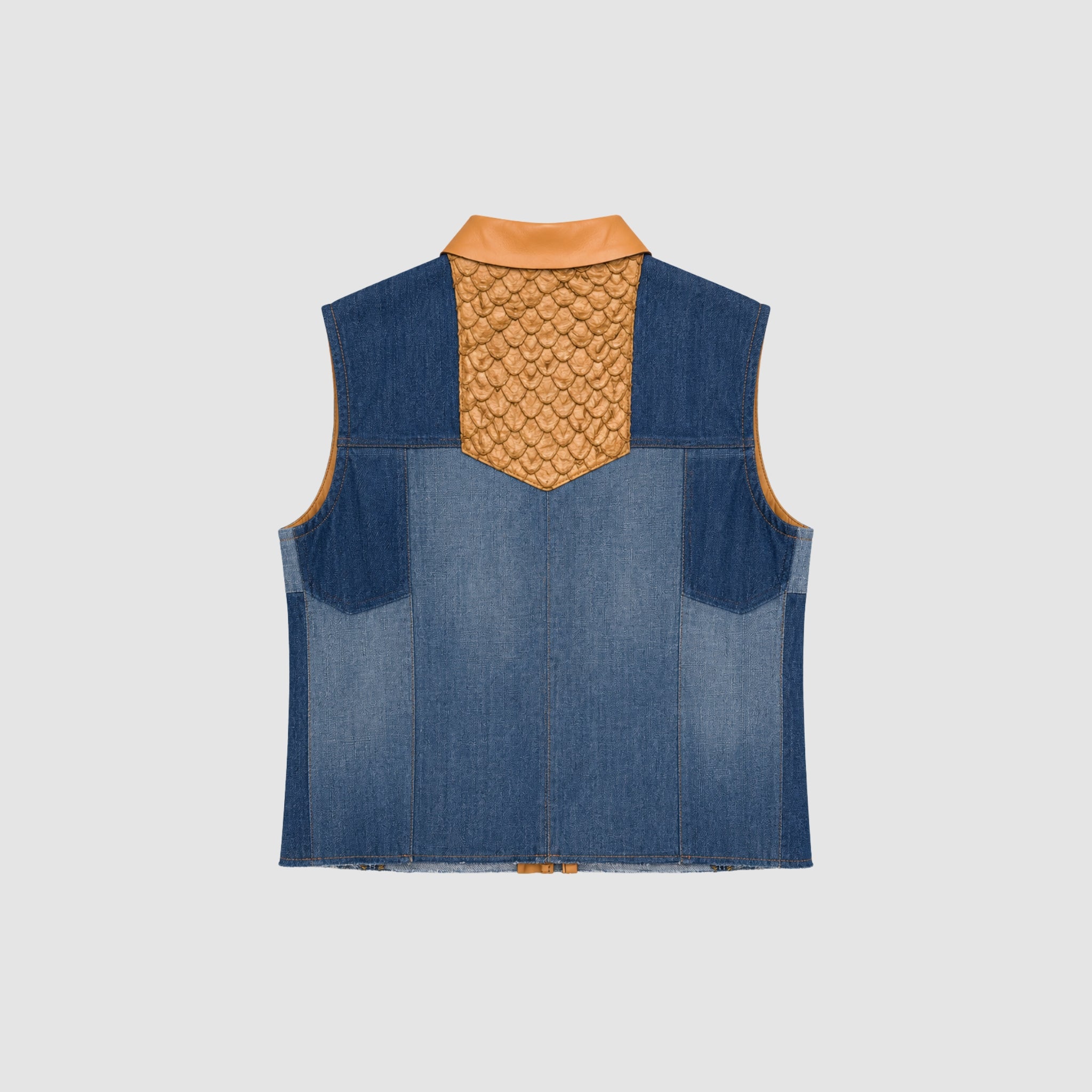 Colete Jeans e Couro de Pirarucu