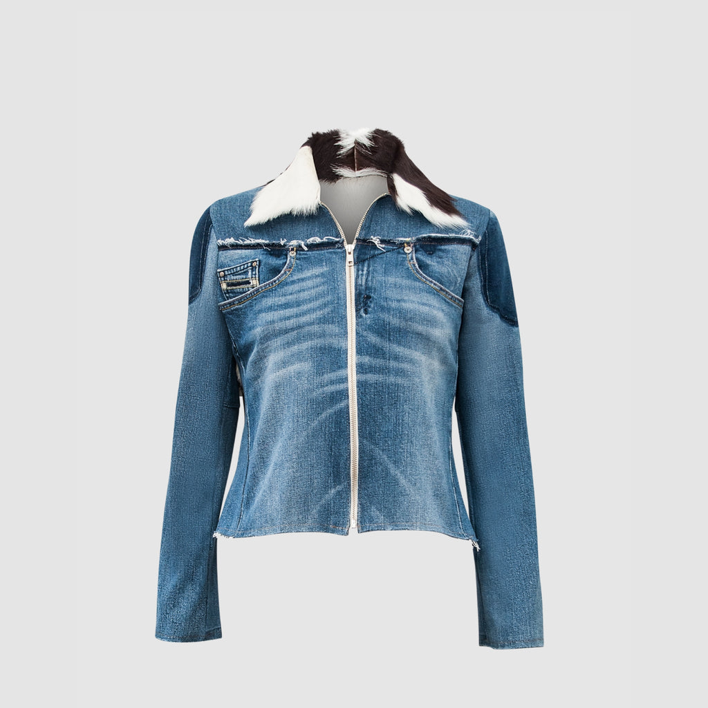 Jaqueta Jeans Destroyed Pele de Cabra