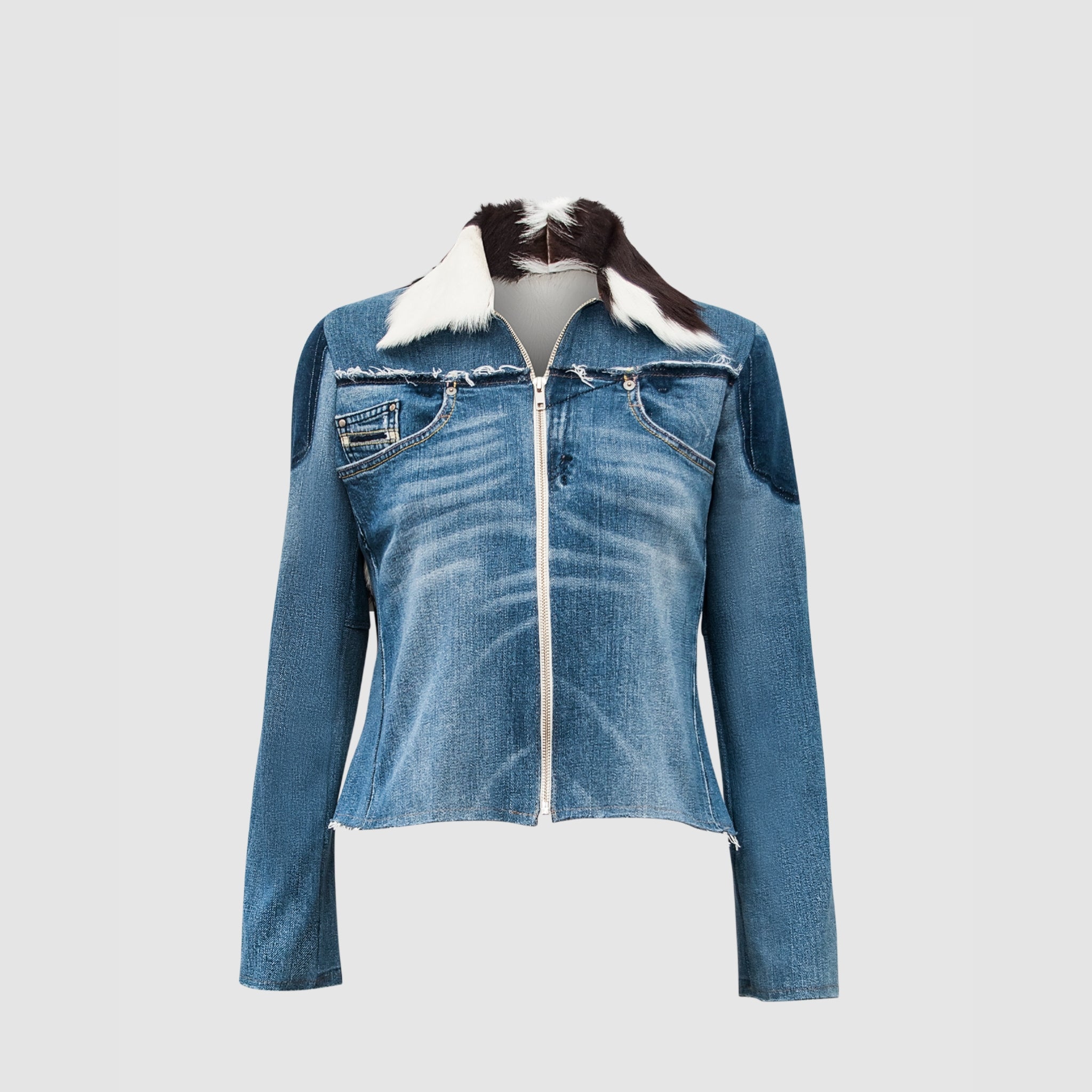 Jaqueta Jeans Destroyed Pele de Cabra