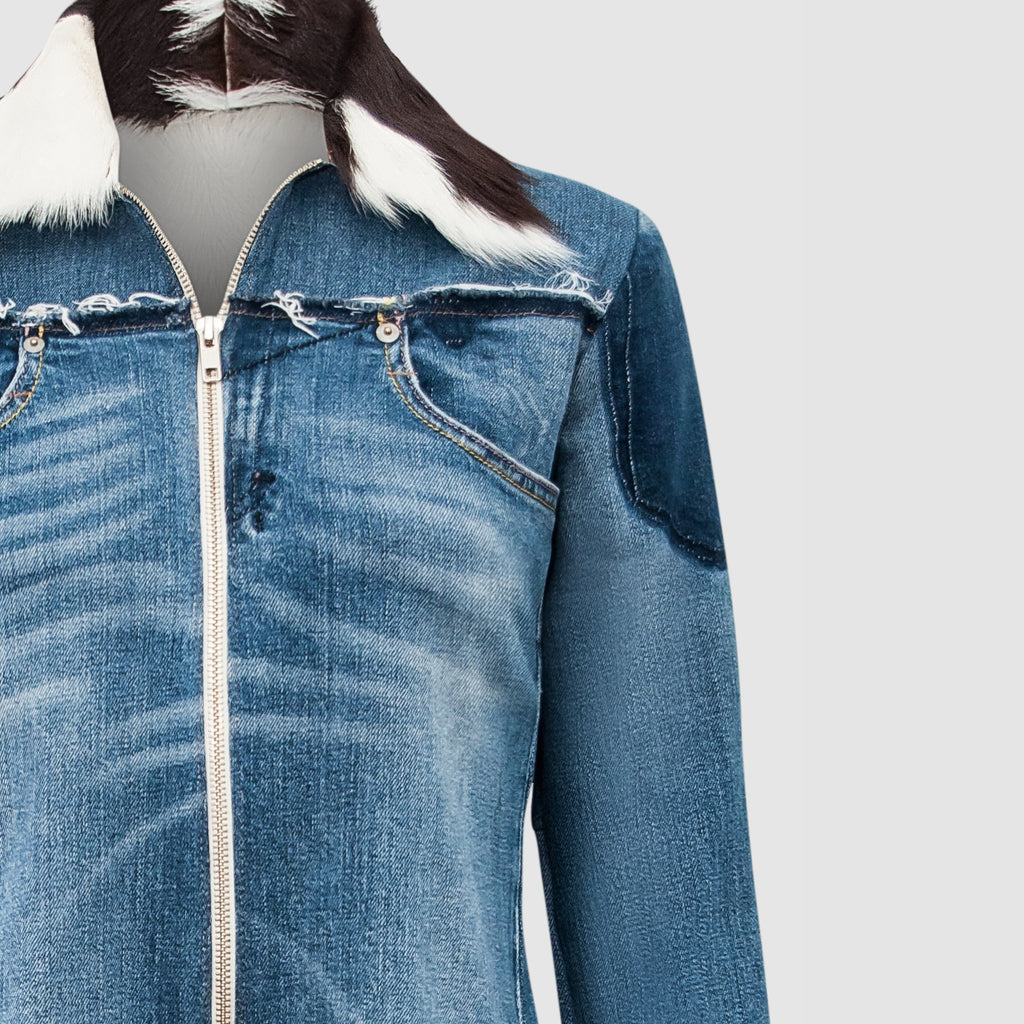 Jaqueta Jeans Destroyed Pele de Cabra