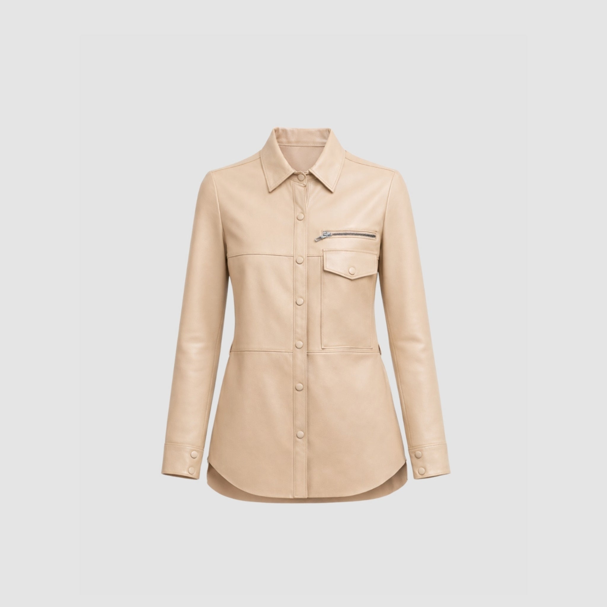 Camisa Zíper Manga Longa Couro Legítimo