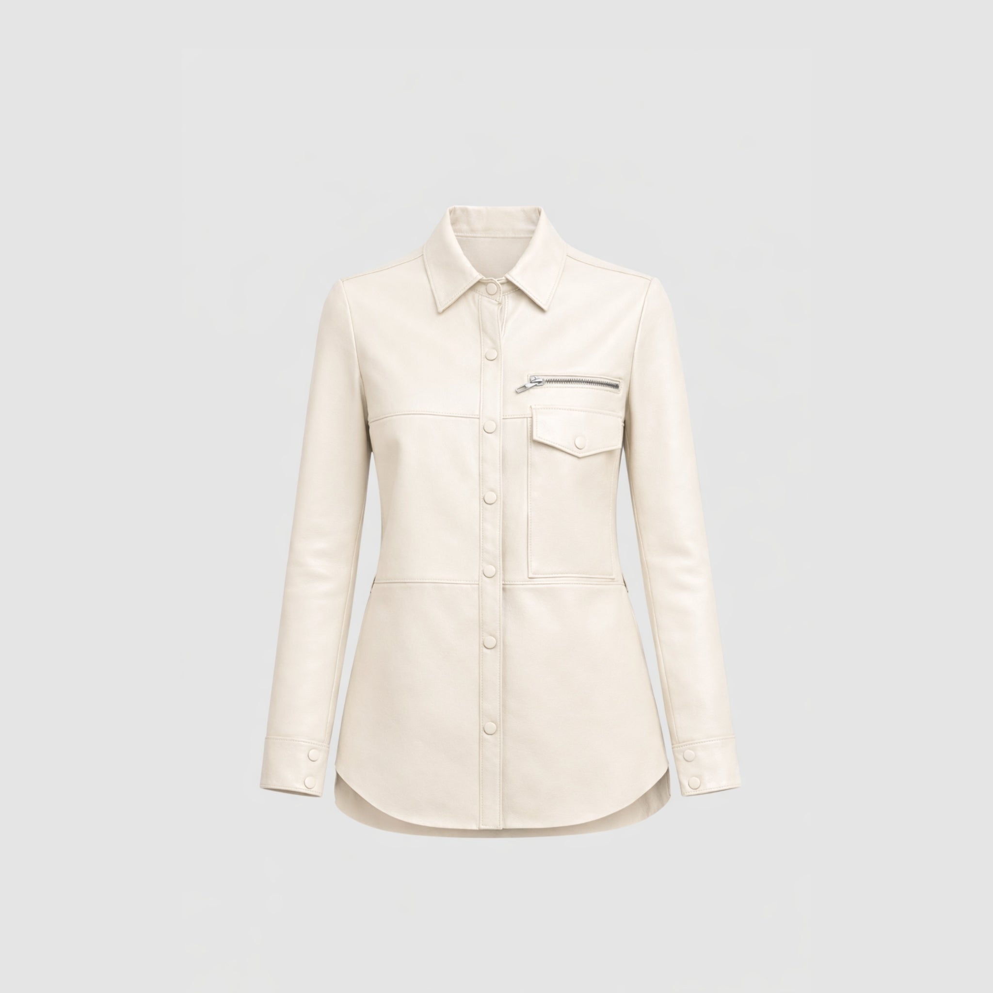 Camisa Zíper Manga Longa Couro Legítimo