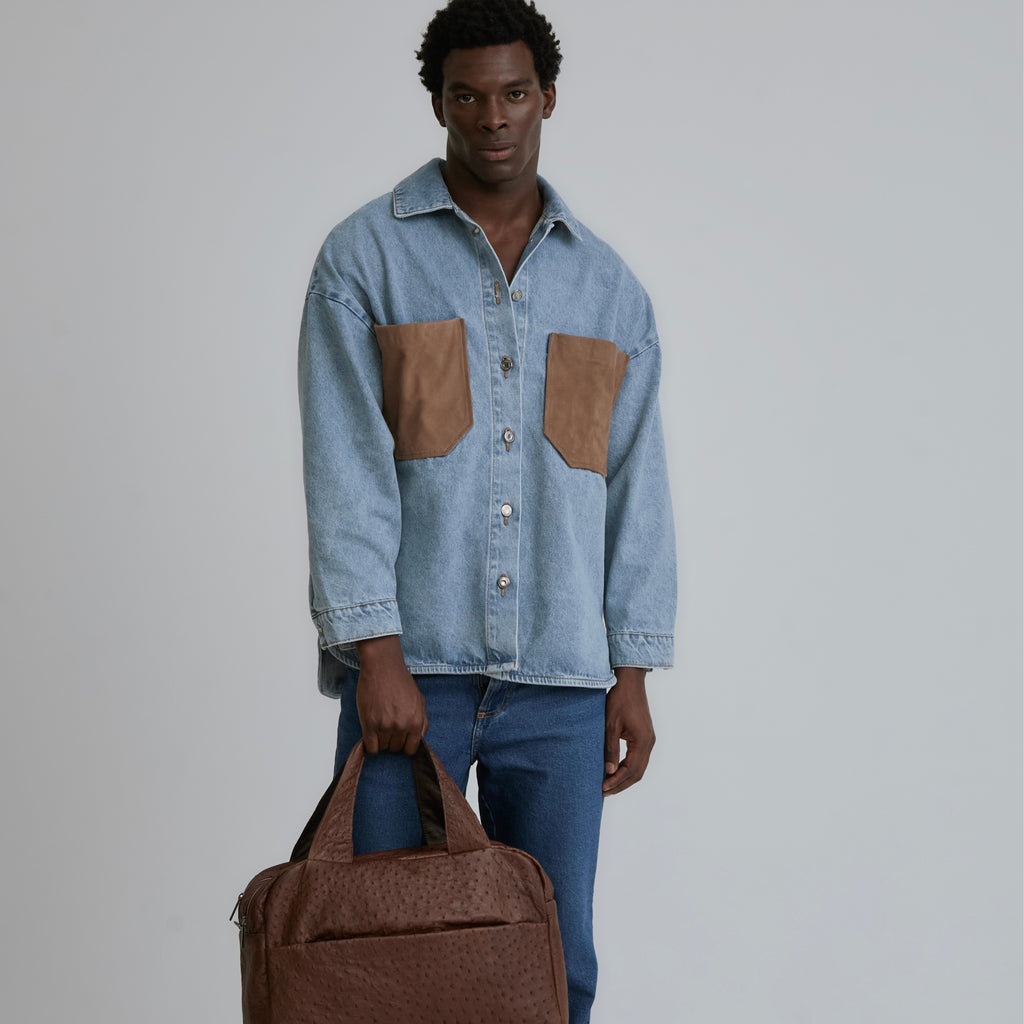 Camisa Jeans Oversized Bolsos Camurça