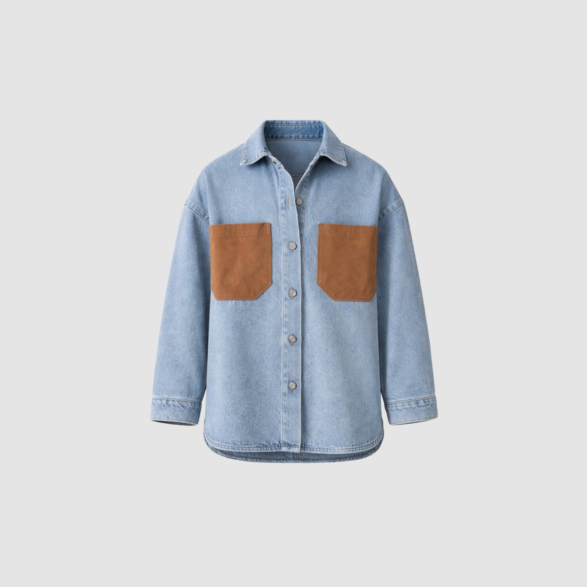 Camisa Jeans Oversized Bolsos Camurça