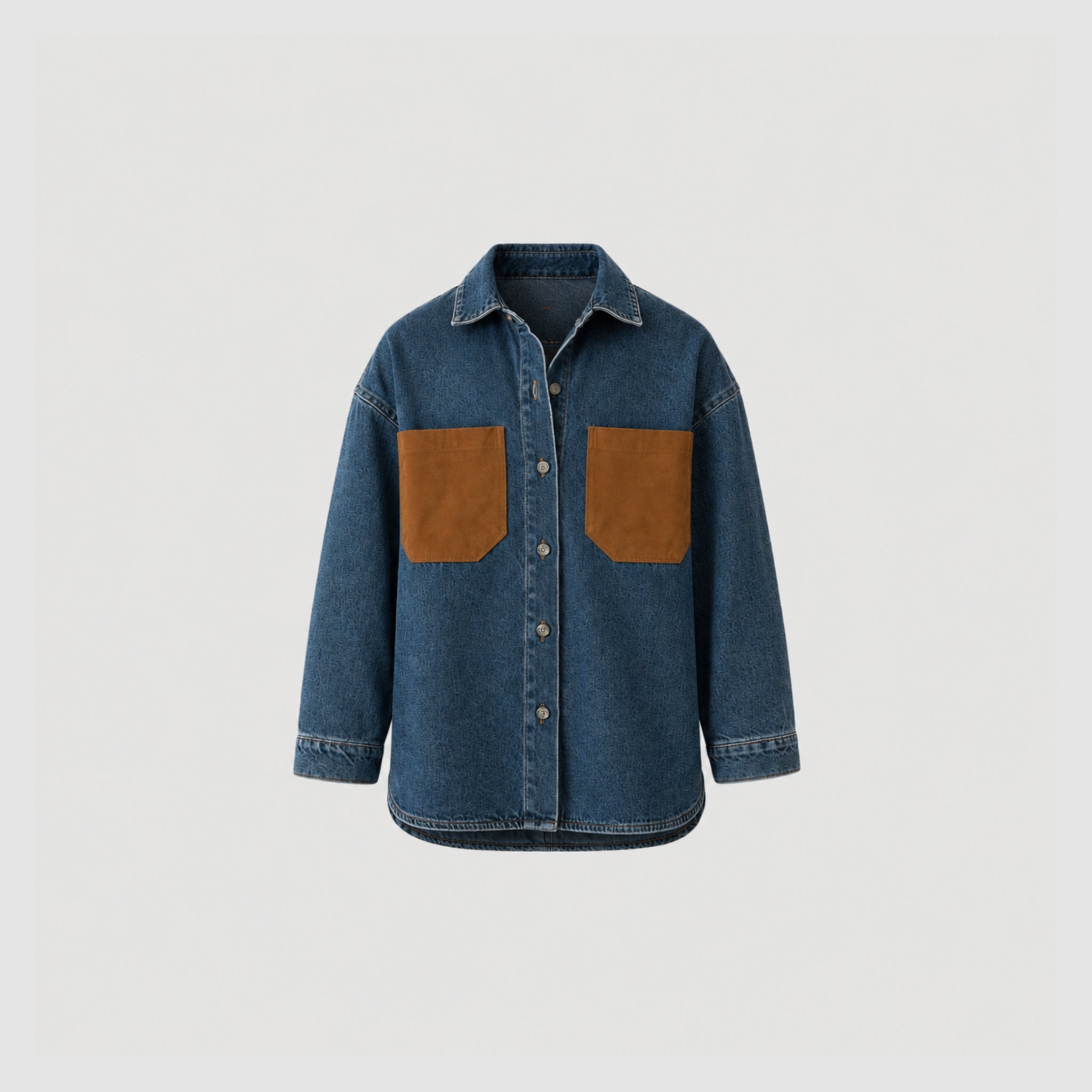 Camisa Jeans Oversized Bolsos Camurça
