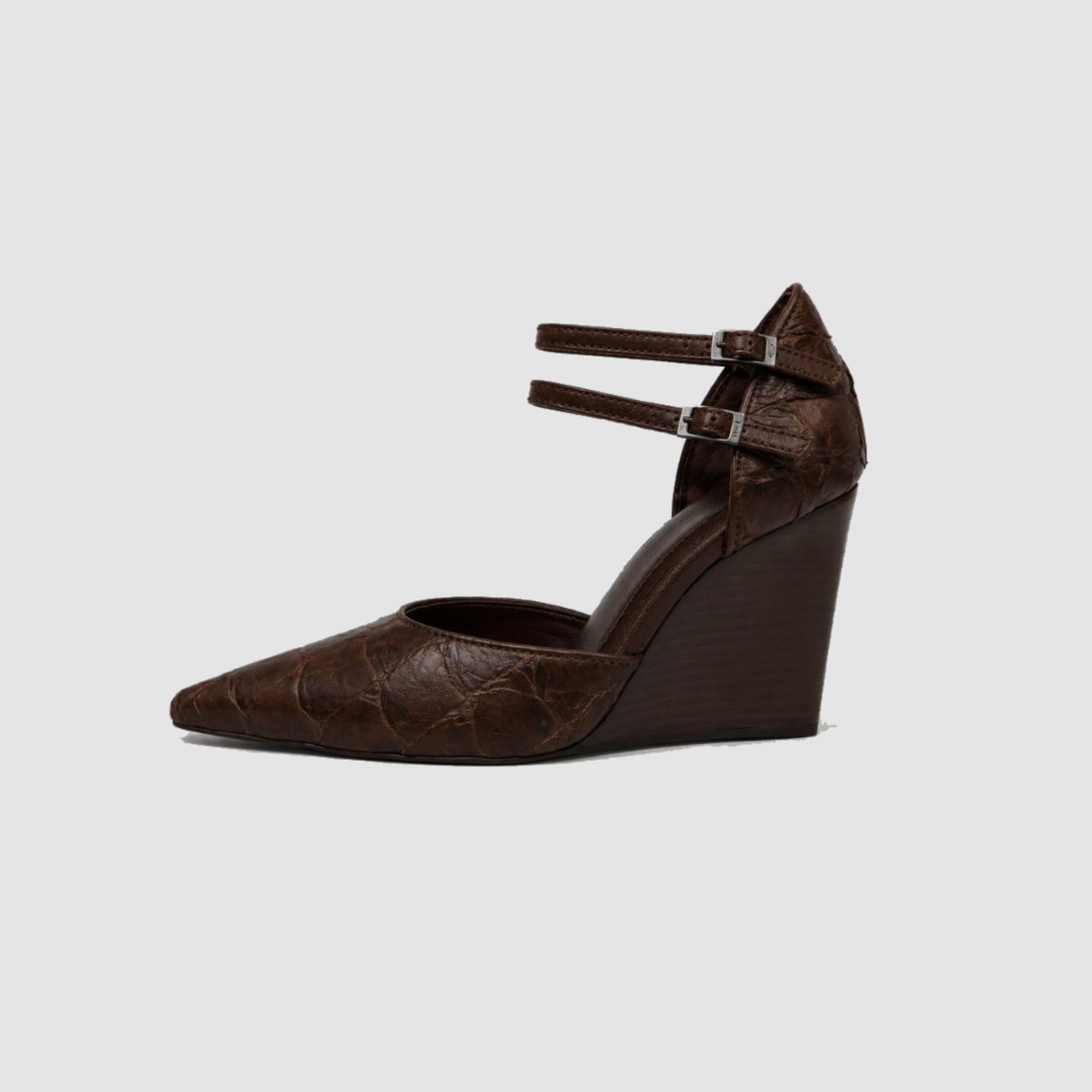 Scarpin Anabela Couro Pirarucu